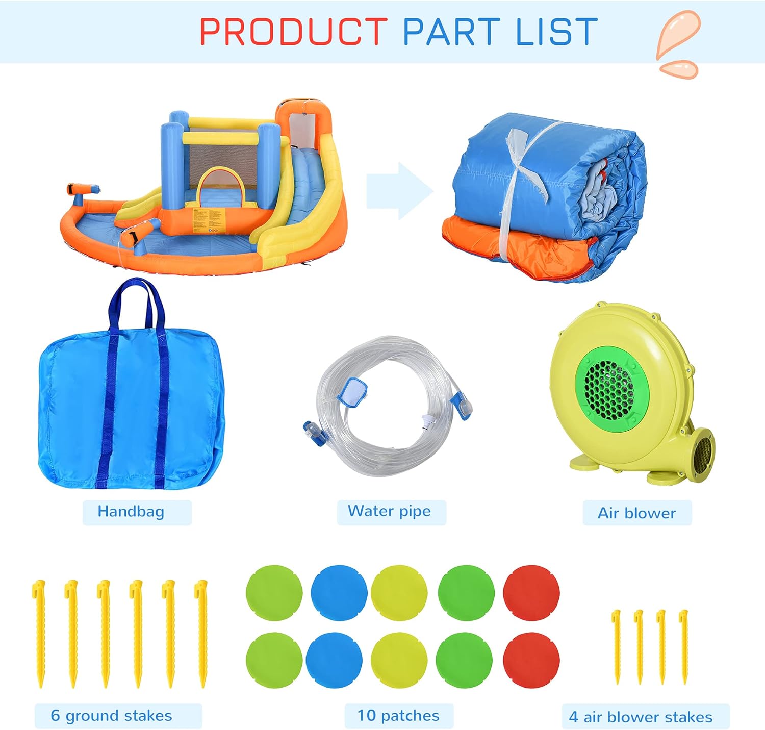 5-in-1 aufblasbare Wasserrutsche für Kinder mit aufblasbaren Burgen, Wasserbecken, Rutsche, Kletterwänden und 2 Wasserkanonen, 450-W-Gebläse