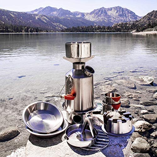 Kit bouilloire Ultimate Scout Kelly 1,2 L – Bouilloire de camping en acier inoxydable, bouilloire sifflante légère, réchaud de camping pour la pêche, la chasse, la randonnée et la survie