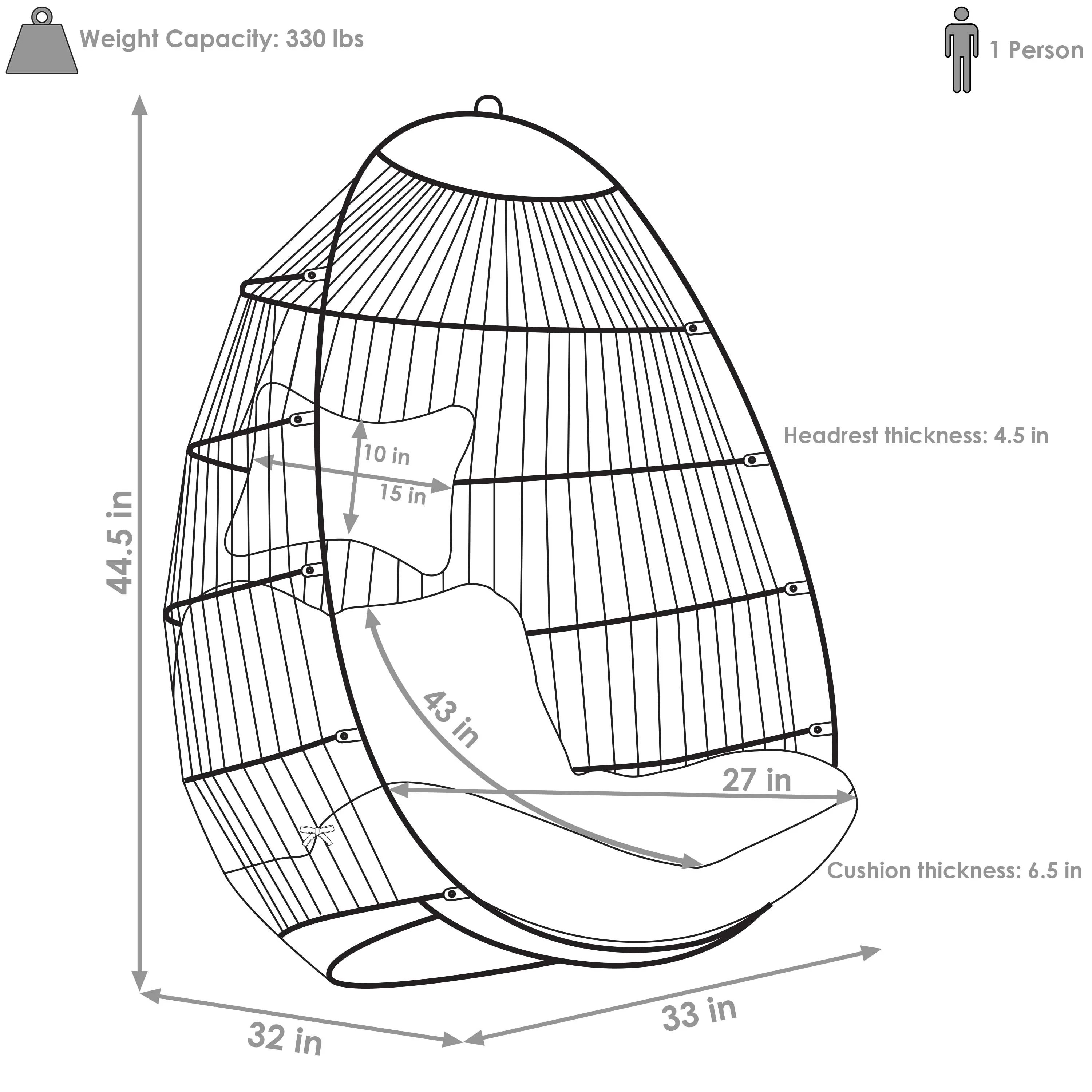 Fauteuil suspendu d'extérieur en forme d'œuf Julia de Sunnydaze (2025) avec coussins