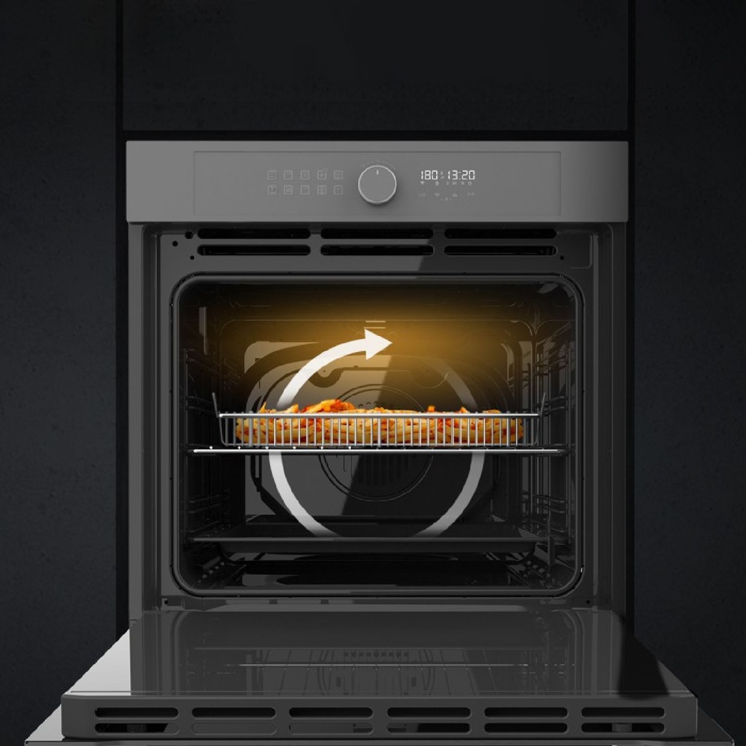 Einbau-Heißluftfritteuse, Glasgrau, 81 l Fassungsvermögen, 11 Funktionen mit Airfryer Master, Pizza Master, Dampfgarer-Funktion und Dampfgarer-Funktion