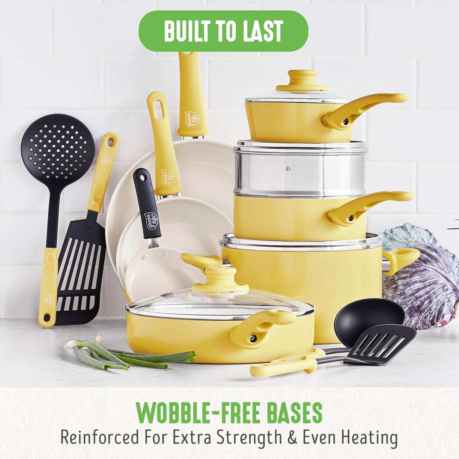 GreenLife Soft Grip 16-teiliges Antihaft-Keramik-Kochgeschirr-Set, bestehend aus Bratpfanne, Stielkasserolle und Topf, PFAS-frei, spülmaschinenfest, ofenfest, türkis