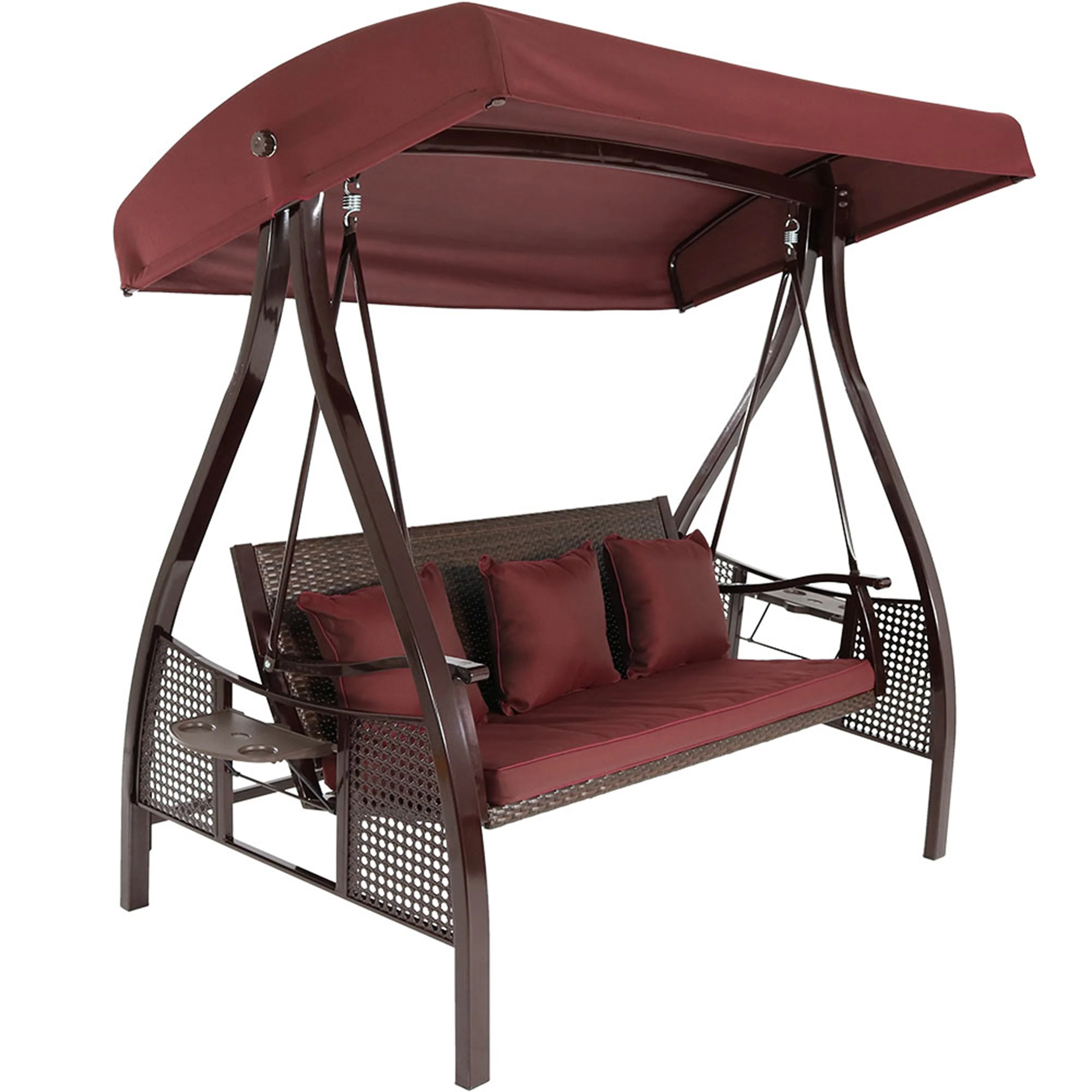 Balançoire de jardin Sunnydaze Deluxe 3 personnes avec auvent et tables d'appoint (modèle 2025)