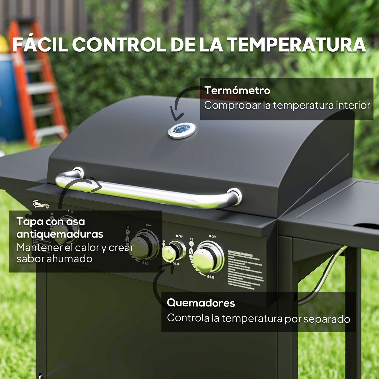 ABS-Stahl-Gasgrill, 123 x 57 x 98 cm, Outsunny, Schwarz