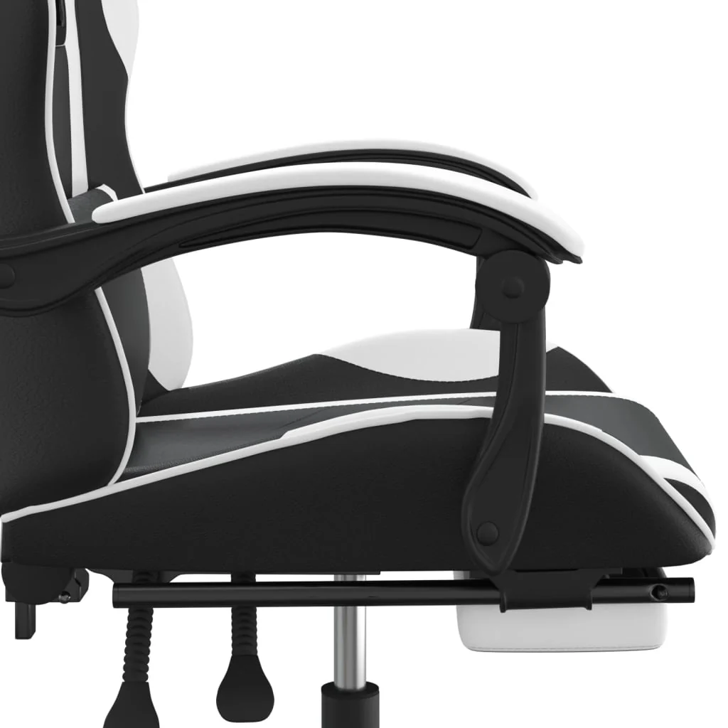 Chaise de jeu 2025 avec repose-pieds pivotant, similicuir noir et blanc V8635