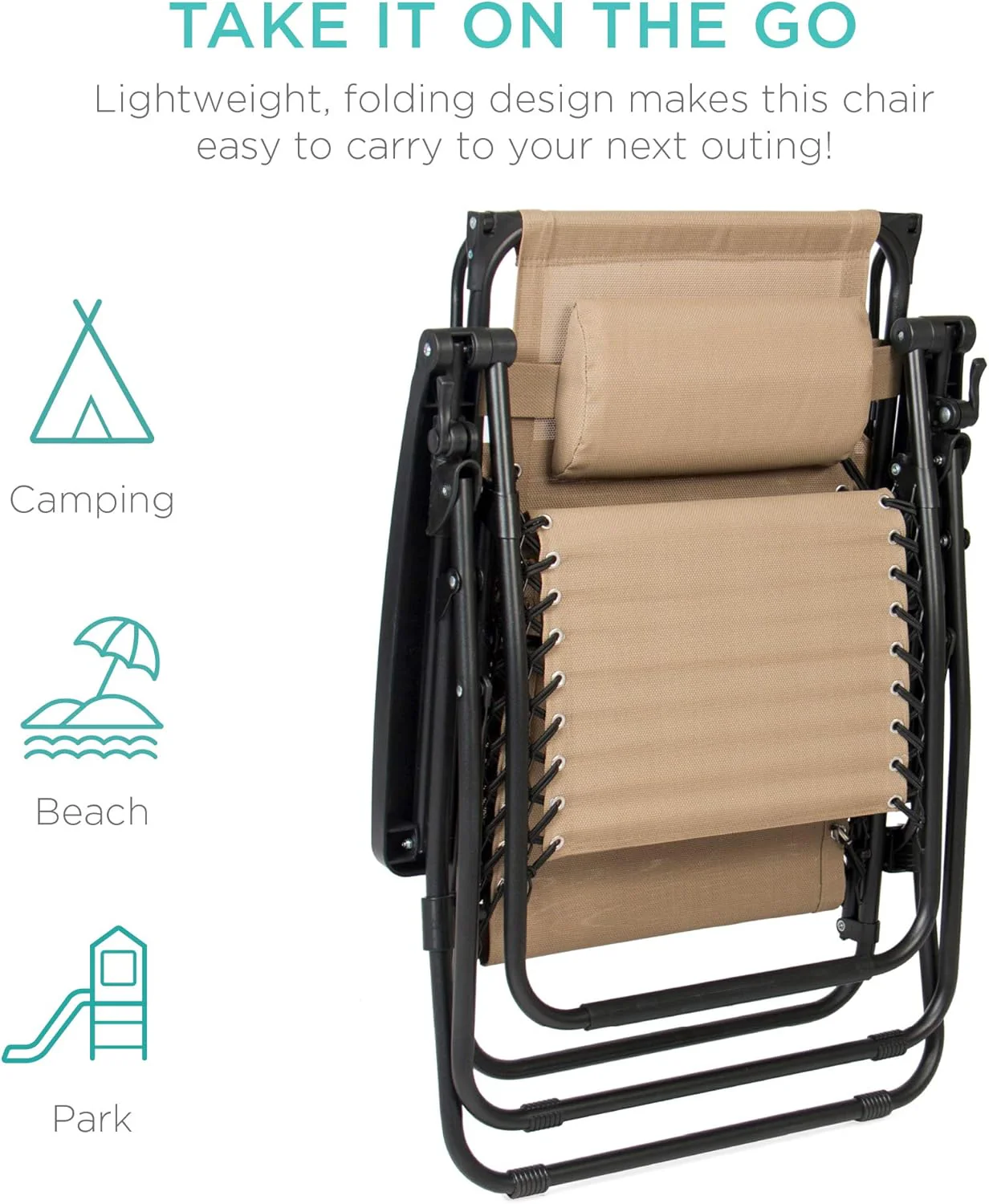 Bedste valg – Zero Gravity-lænestol til terrassen. Justerbar og foldbar udendørsstol med baldakin, nakkepude og sidebakke. Textilene – Påfugleblå