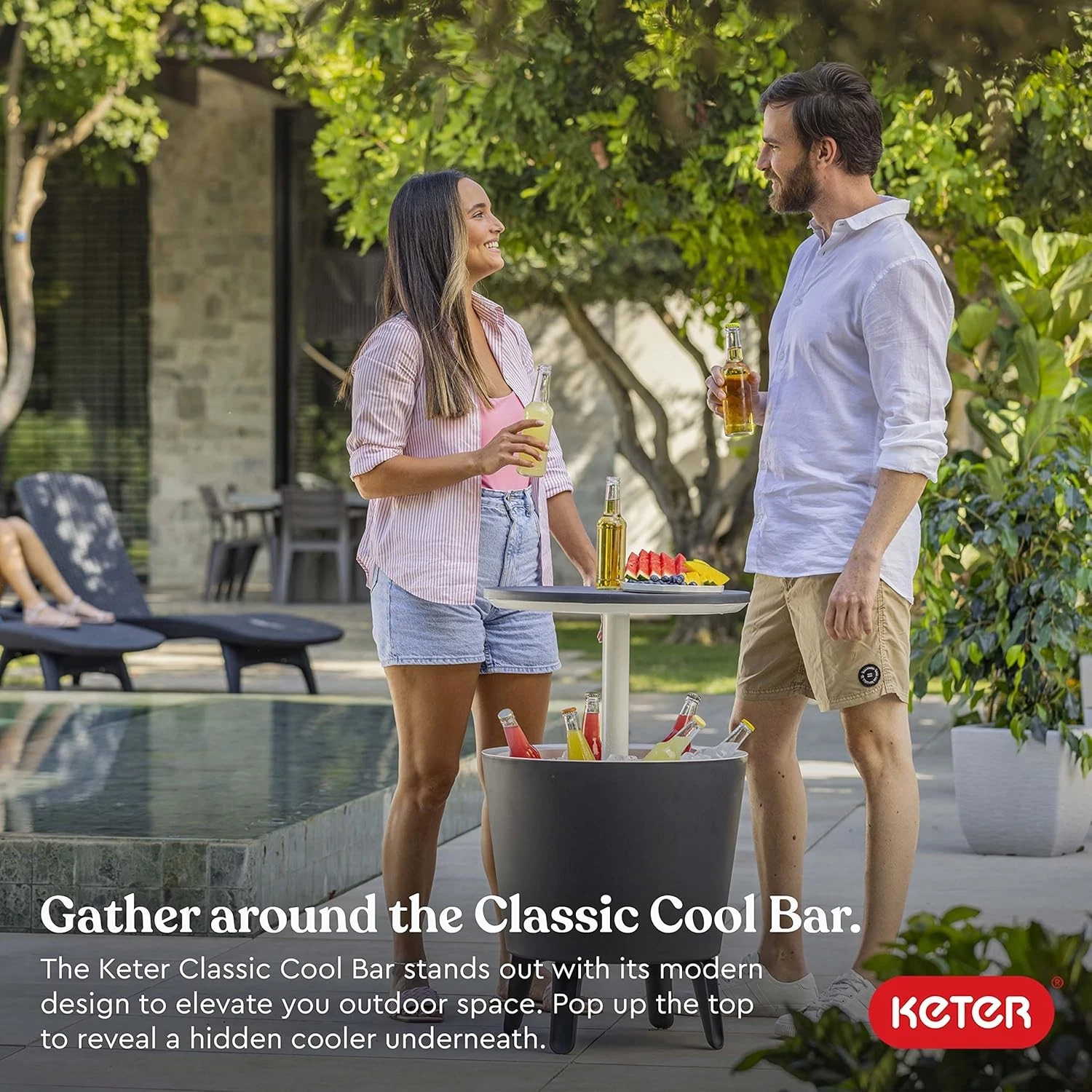 Keter Modern Cool Bar Outdoor-Terrassenmöbel und Spa-Beistelltisch, Grau, 2025