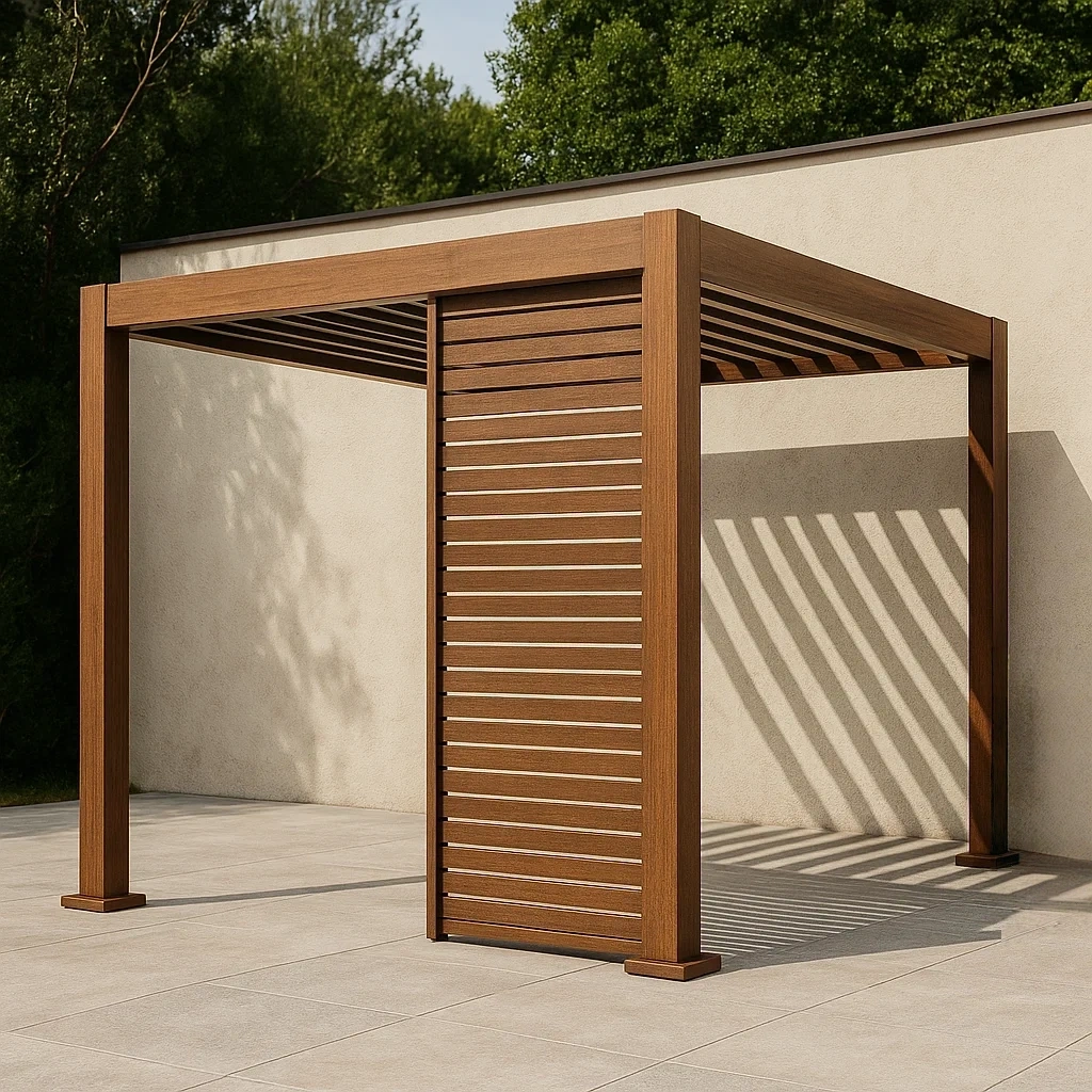 Pergola carrée en bois marron, toit ouvert, autoportante, dimensions 300 x 300 x 250 cm, idéale pour jardin ou terrasse - KSBAL4VMiY0E