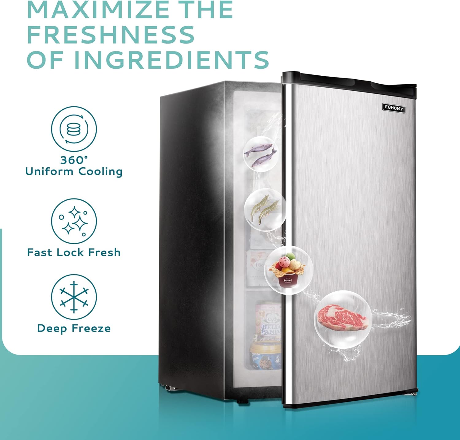 Gefrierschrank 2025, 85 Liter Nutzinhalt. Einzeltür aus Edelstahl, wendbar. Kompakter Gefrierschrank für Zuhause, Studentenwohnheime, Wohnungen und Büros (Silber).