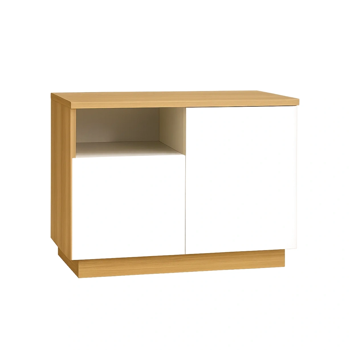 Chariot de cuisine à 2 portes et étagère, bois naturel et blanc, 80 x 40 x 60 cm - afVhjklyDInj