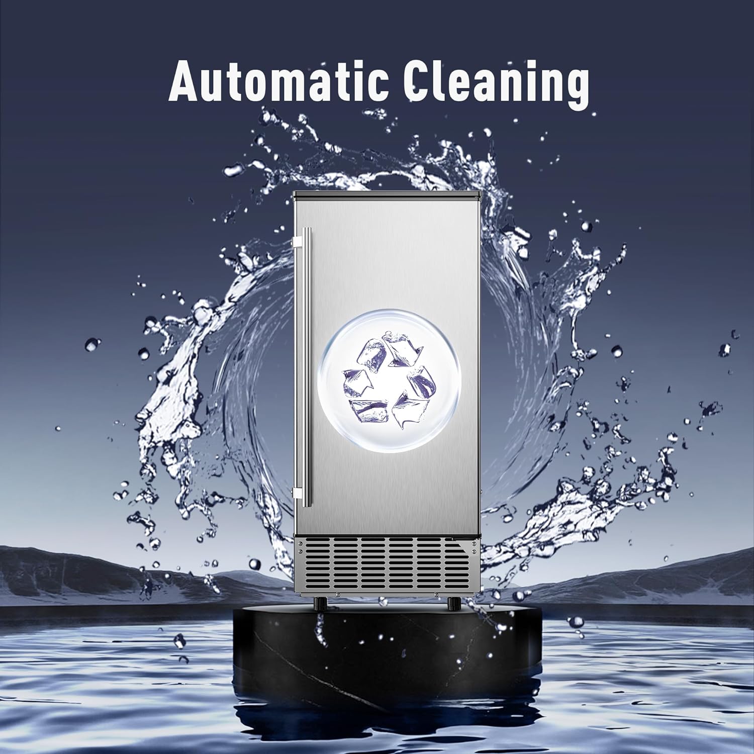 Machine à glaçons commerciale sous le comptoir, capacité de 80 lb/jour avec stockage de 24 lb de glace, pompe de vidange intégrée, nettoyage automatique, réglage de la minuterie, écran LCD intelligent, idéale pour un usage domestique et commercial