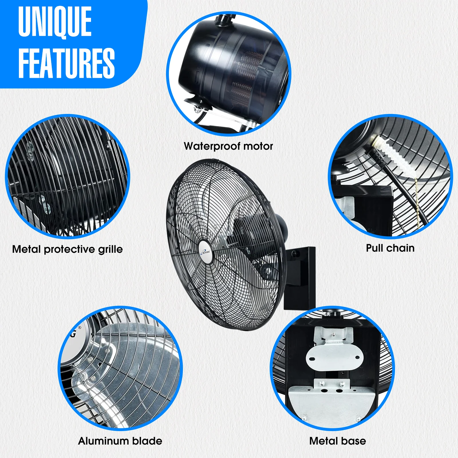 2025 iLIVING 20-Zoll-Hochgeschwindigkeits-Wandventilator mit Oszillation für den Außenbereich – 4750 CFM. Leistungsstarker Motor. Variable Drehzahl. Ideal für Werkstätten, Garagen, Veranden sowie für gewerbliche und industrielle Anwendungen. 20 Zoll.