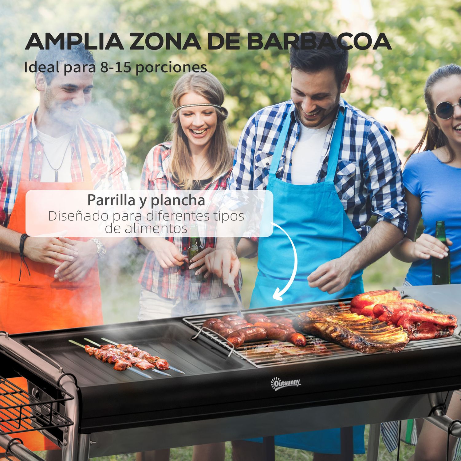 Outsunny Holzkohlegrill, Edelstahl, Metall, 96 x 61 x 72 cm, Schwarz