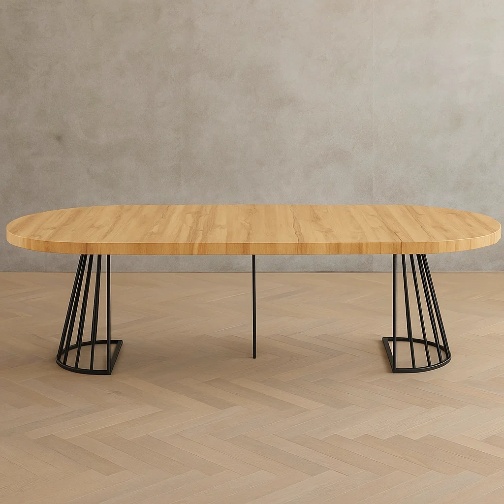 Table de salle à manger - Clair naturel et noir - MDF et acier - Intérieur - 260 cm x 110 cm x 76 cm - Bjz2UIezOUWL