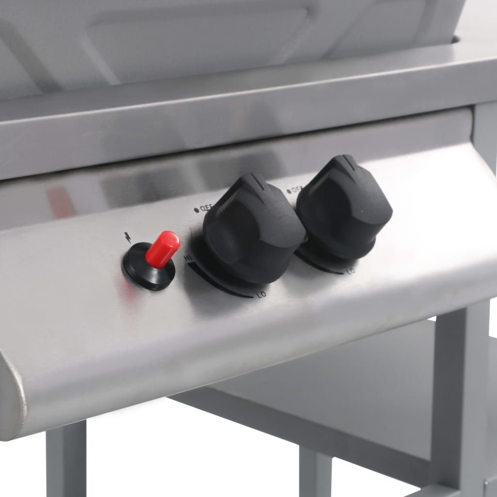 VidaXL Tragbarer Gasgrill mit 3-stöckigem Seitentisch, Silber