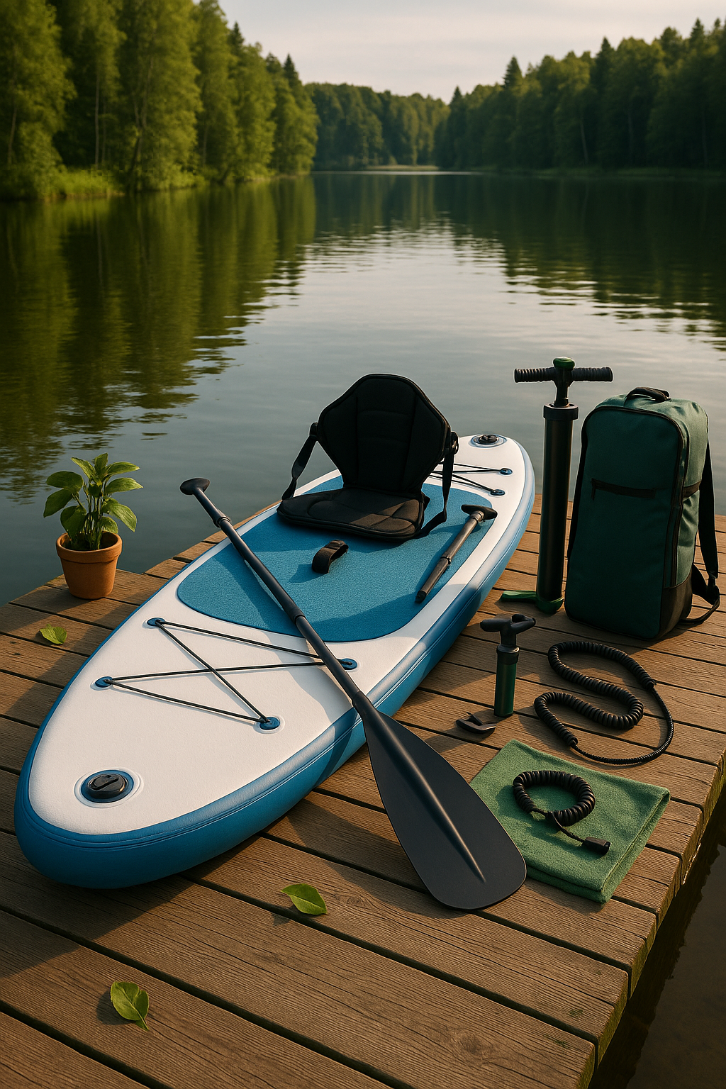 Planche de paddle gonflable en PVC blanc et bleu pour quai et lac, 320 × 84 × 15 cm, ORWWuDN553ug