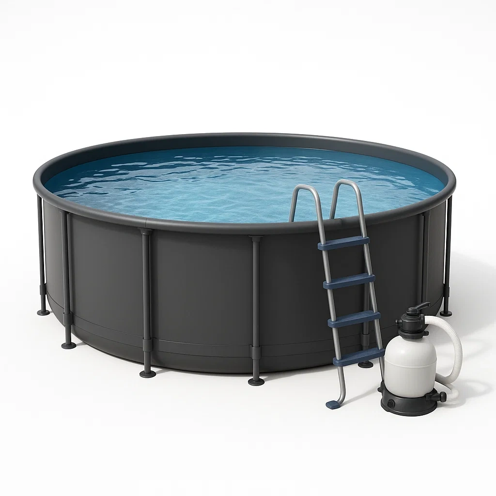 Piscine tubulaire ronde démontable 358x98 cm noire avec filtre et échelle scFdGmq276Ck