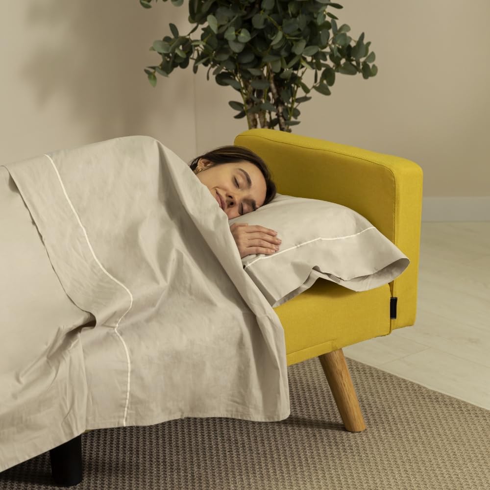 Nalui – 3-Sitzer-Schlafsofa, gepolstert, 203 x 82 x 78 cm, One Dots, mit 2 Kissen und Klick-Klack-Öffnungsmechanismus mit mehreren Liegepositionen. Chaiselongue-Schlafsofa mit Holzbeinen, umwandelbar in ein Doppelbett | Beige