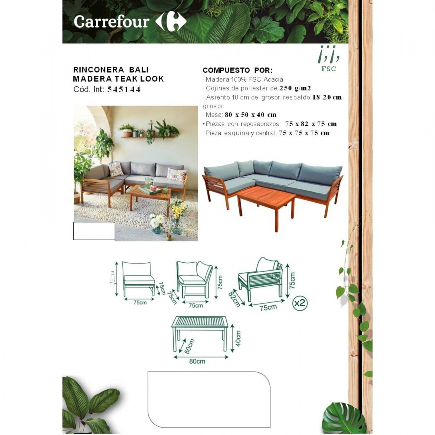 Bali Eck-Gartenmöbelset + Akazienholztisch