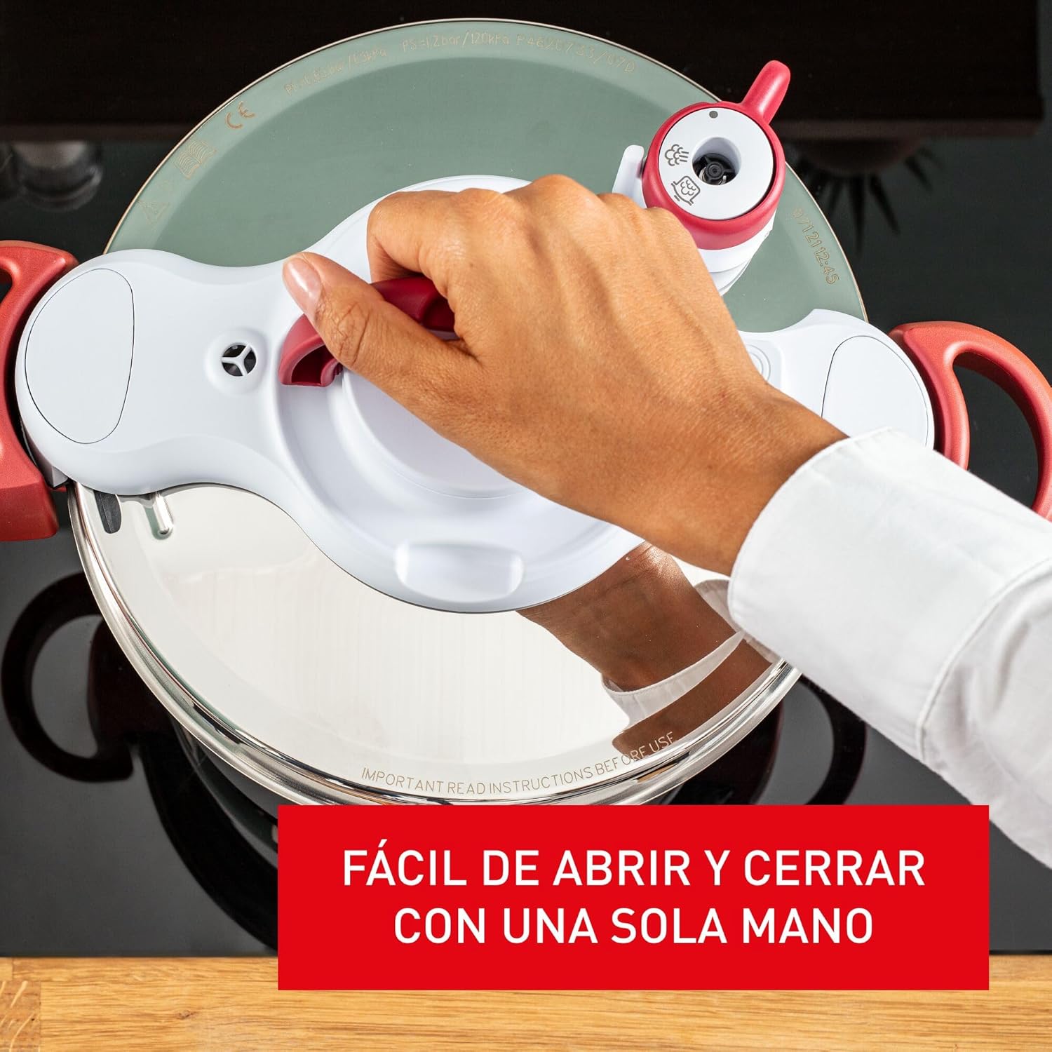 Tefal P47051 Clipso Minut Duo Aluminium-Schnellkochtopf mit 5 Sicherheitssystemen und einfacher Einhandbedienung, Grau/Rot, 5 l