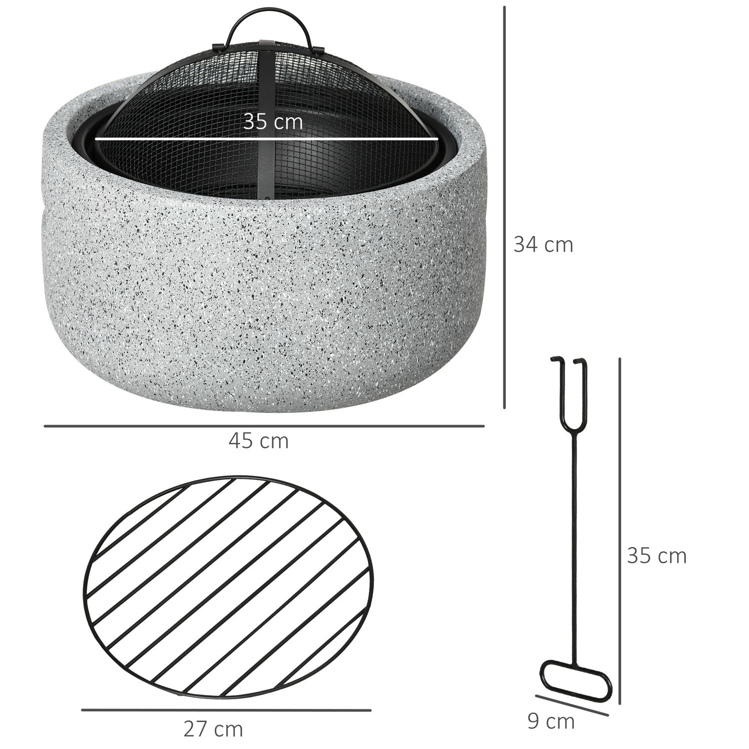 Udvendig metalbålfad Ø45x34 cm - outsunny. Grå