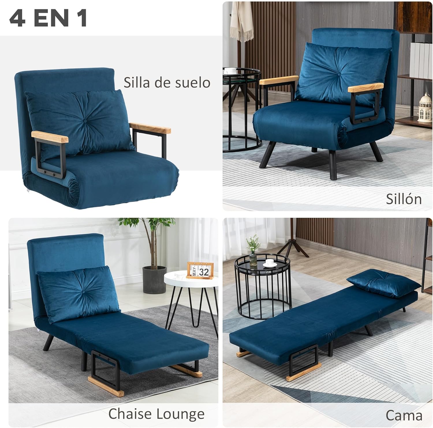 HOMCOM Schlafsofa, 2-Sitzer, Klappsofa, Samtbezug, 5-fach verstellbare Rückenlehne und gepolsterte Kissen, für Büro, Schlafzimmer, Wohnzimmer, 102 x 73 x 81 cm, Beige