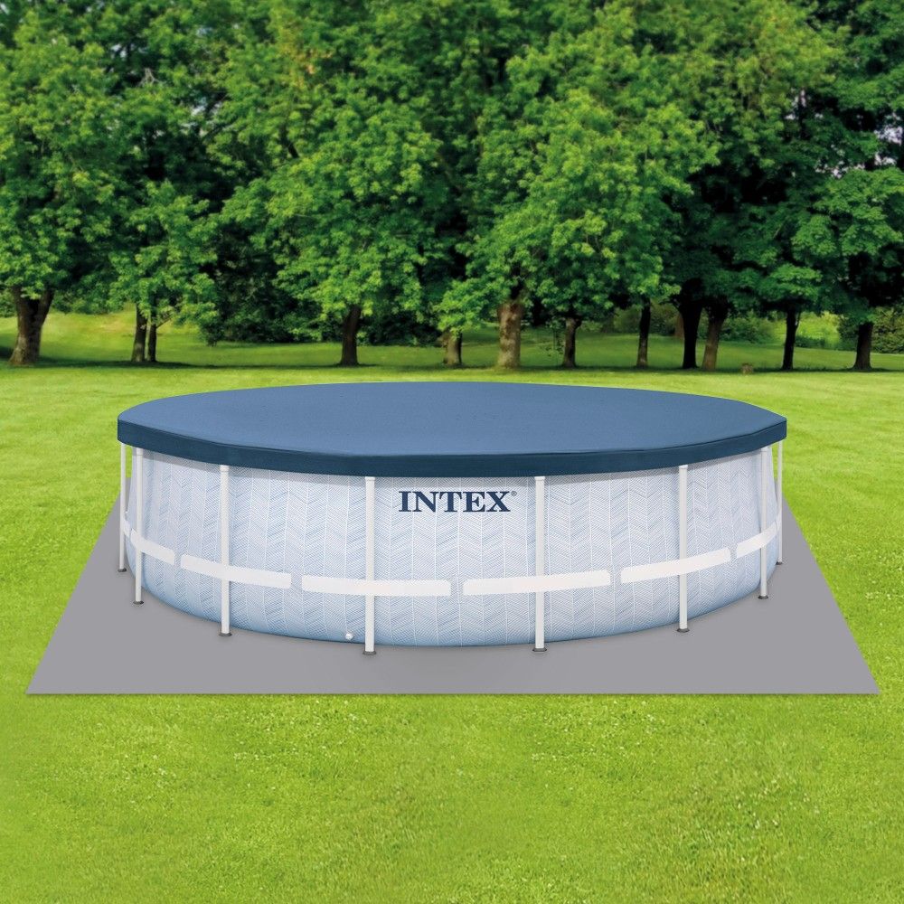 Piscine tubulaire circulaire amovible en PVC Intex grise 488 x 122 cm avec purificateur