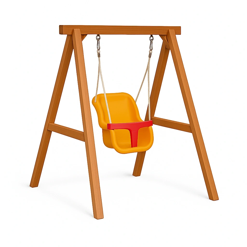 Balançoire pour enfants avec structure en bois, jaune, plastique, pour usage extérieur 1,8 x 1,3 x 2 m - AFsLUdt184pu