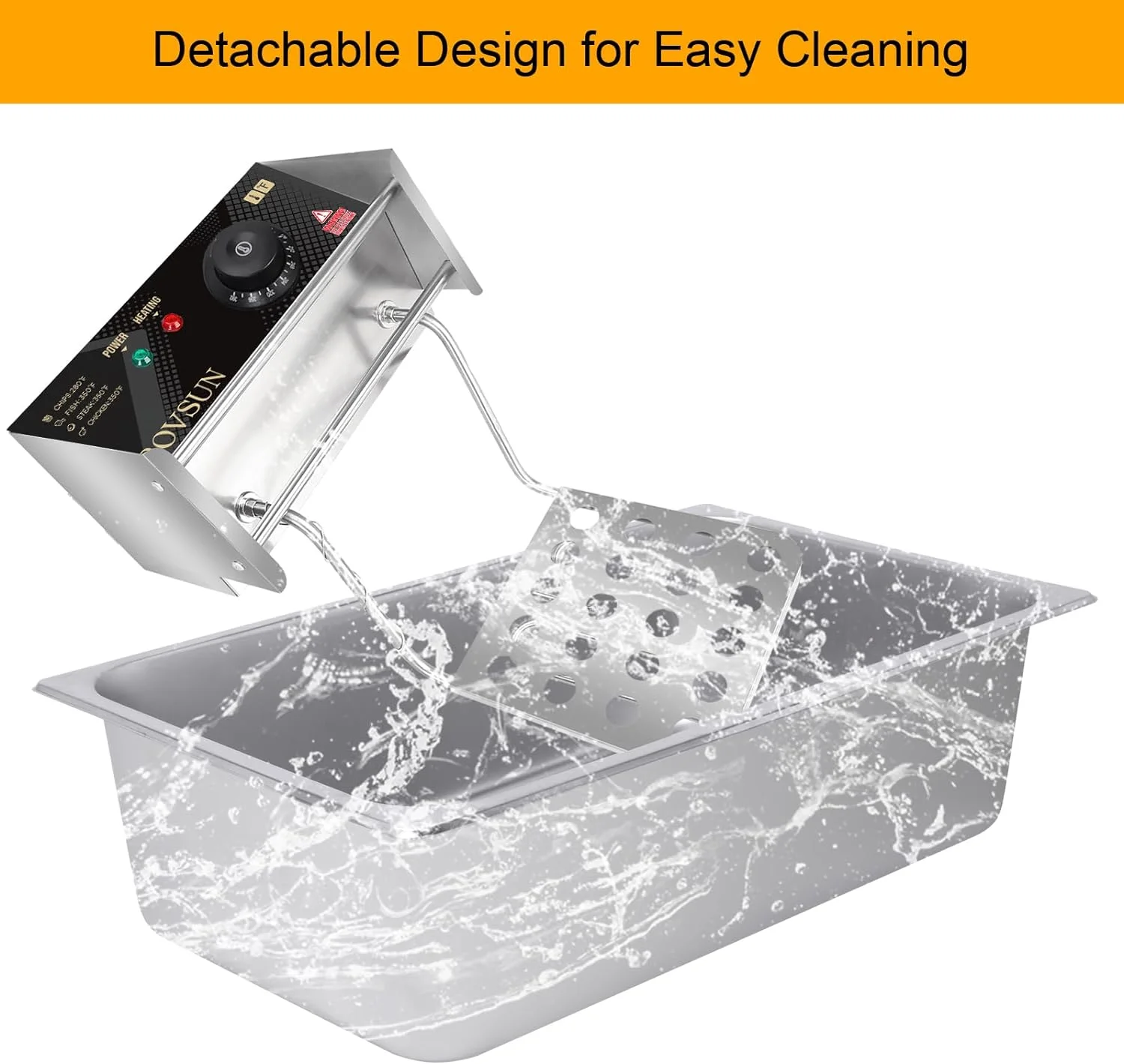 Friteuse électrique ROVSUN de 23,8 litres avec grand panier unique et couvercle. Température réglable. Friteuse professionnelle en acier inoxydable pour frites, rondelles d'oignon et dinde. 5 000 W.