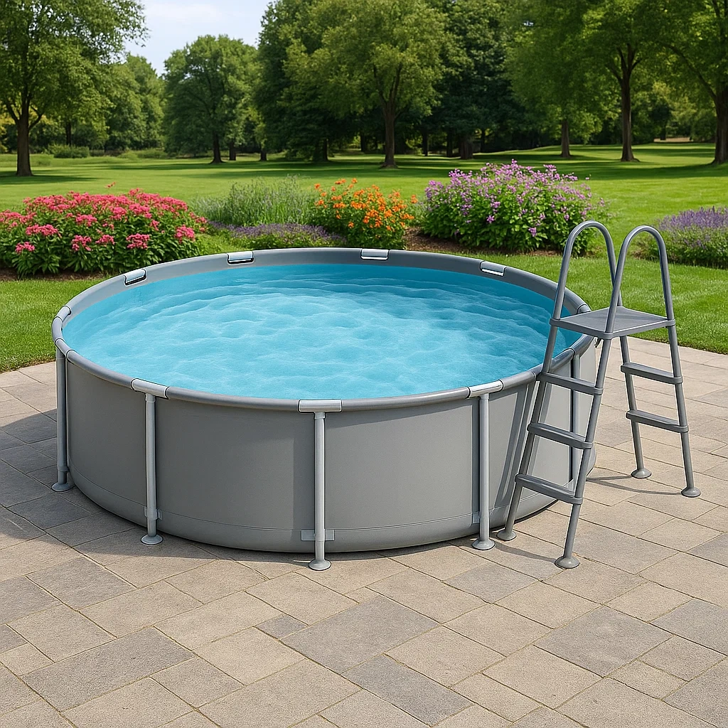 Piscine tubulaire ronde amovible en acier gris 358 x 98 cm avec filtre et échelle kCrugUj274ea