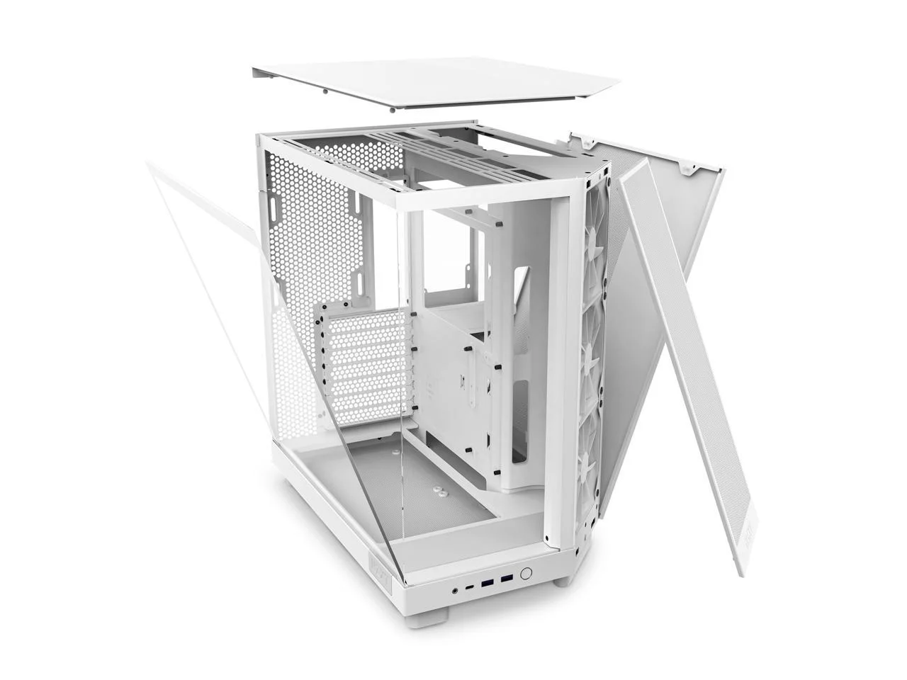 2025 NZXT H6 FLOW - Kompakt dobbeltkammer-midtower-kabinet med airflow. Hvid. CC-H61FW-01