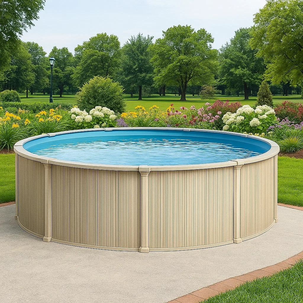 Piscine tubulaire ronde 448 x 105 cm, couleur beige, avec filtre et échelle kuOXHKC285nY