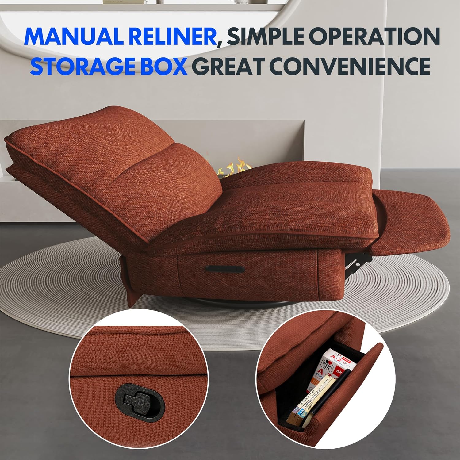 FLEXISPOT XC6 Relaxsessel, Drehsofa mit Wippfunktion, TV-Sessel mit verstellbarer Rückenlehne, Liegesessel für Schlafzimmer, Wohnzimmer und Heimkino (Beige)