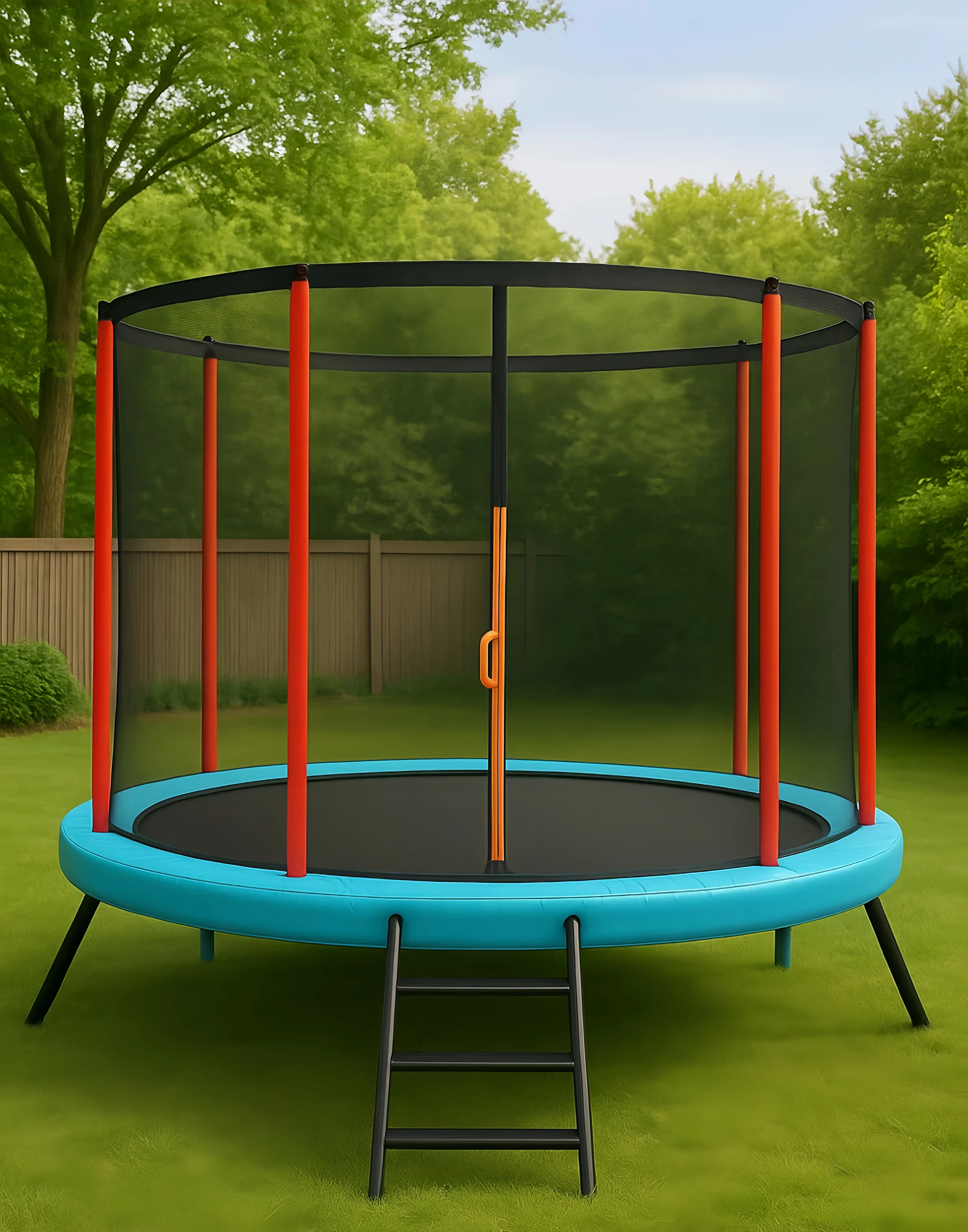 Trampoline rond bleu et orange pour enfants, en PVC et acier, pour jardin, 201 x 201 x 205 cm, nfIAGyr126oD