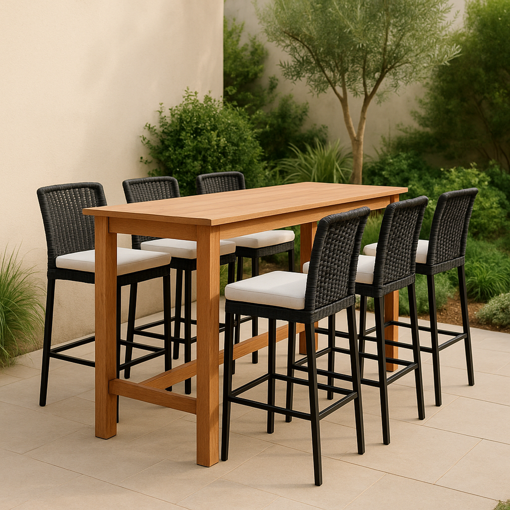 Bar de jardin, table en bois et six chaises, Bois/Noir JGfWxSV369by