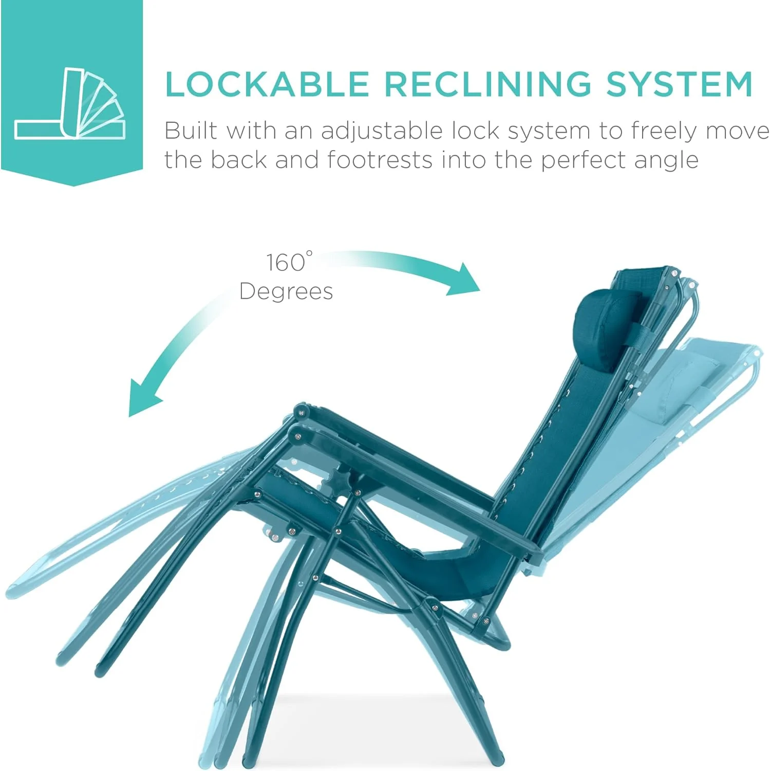 Bedste valg – Zero Gravity-lænestol til terrassen. Justerbar og foldbar udendørsstol med baldakin, nakkepude og sidebakke. Textilene – Påfugleblå