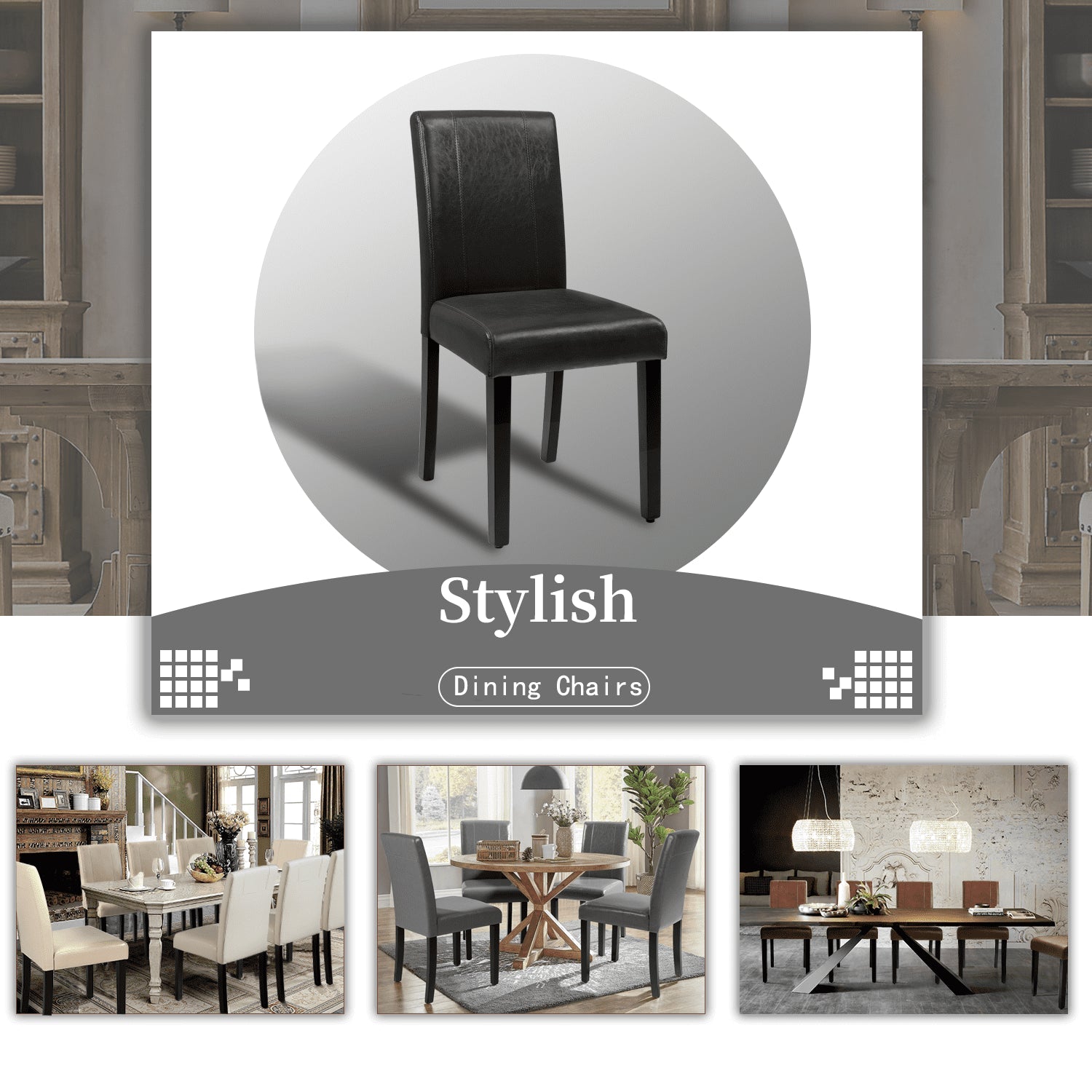 Ensemble de 4 chaises de salle à manger Lacoo Urban Style 2025, avec assise en similicuir et pieds en bois. Noir.