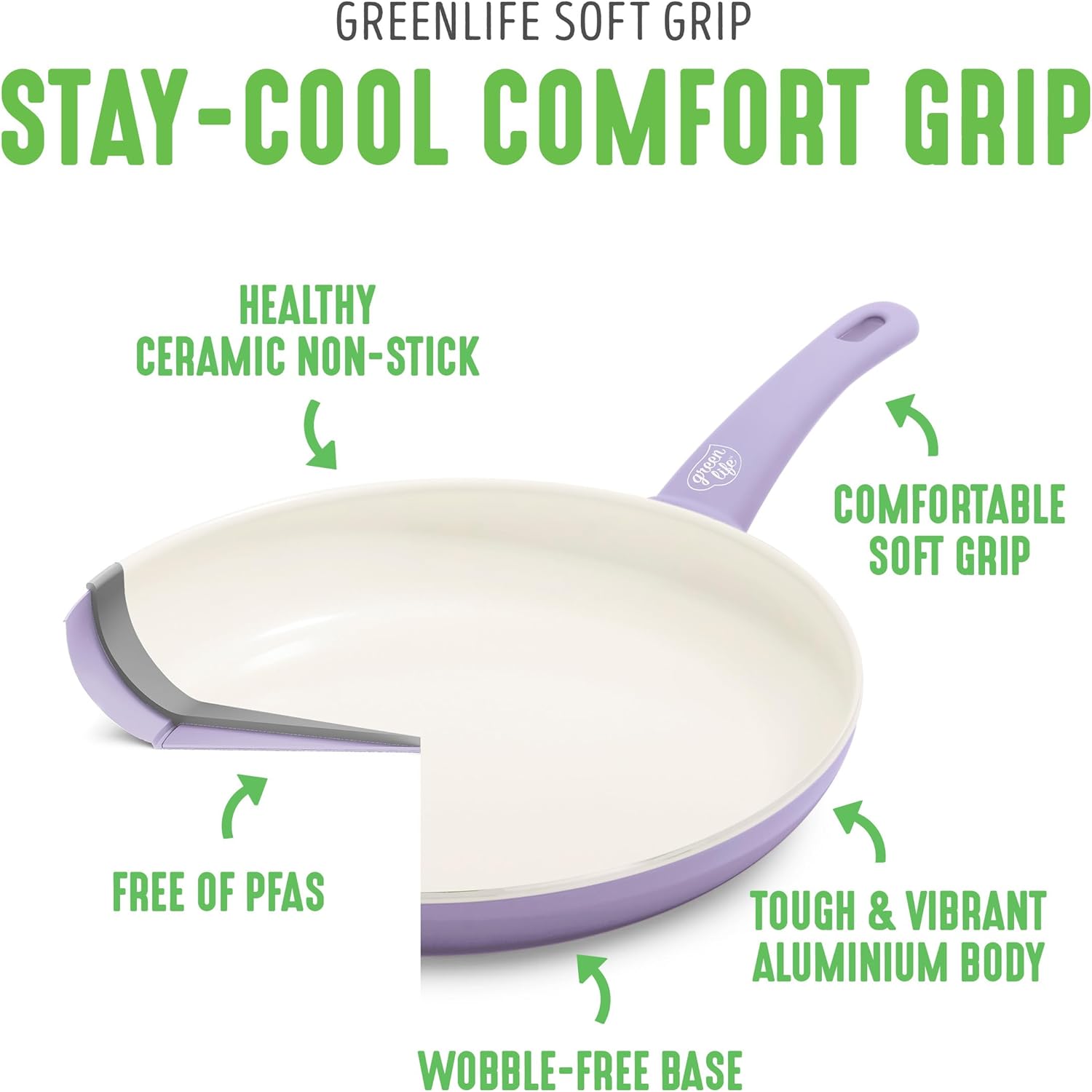 GreenLife Soft Grip 16-teiliges Antihaft-Keramik-Kochgeschirr-Set, bestehend aus Bratpfanne, Stielkasserolle und Topf, PFAS-frei, spülmaschinenfest, ofenfest, türkis