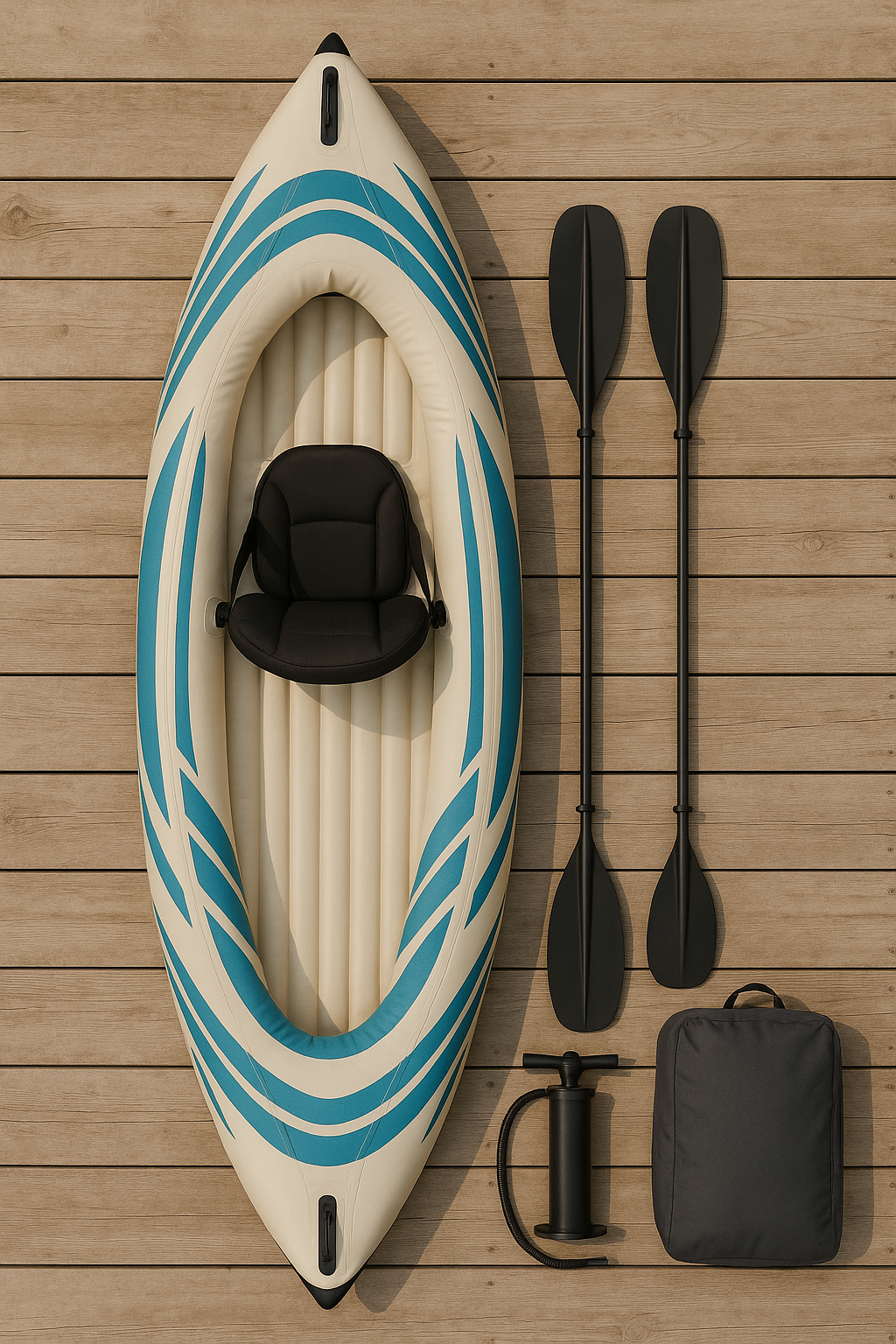 Kayak gonflable monoplace, facile à monter, beige/bleu, PVC, pour lac, rivière ou plage, 310 x 80 x 30 cm, TbFrAmE496Hu