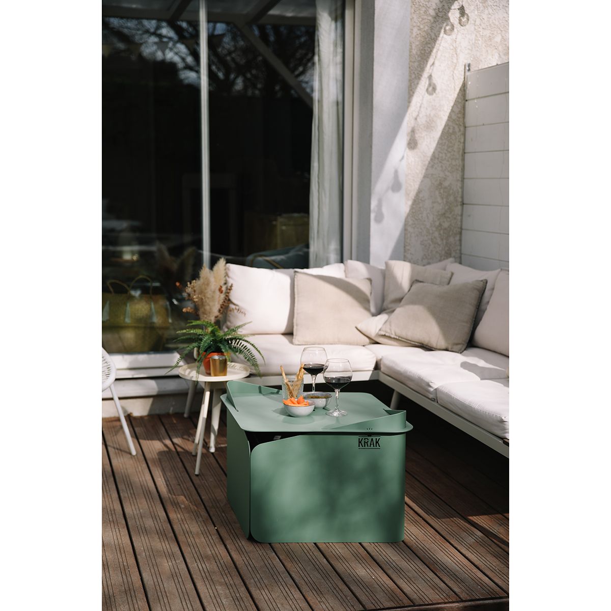 Krak Holz-Feuerschale + Tablett 79x69cm - Levante + Plateau Vert Provence