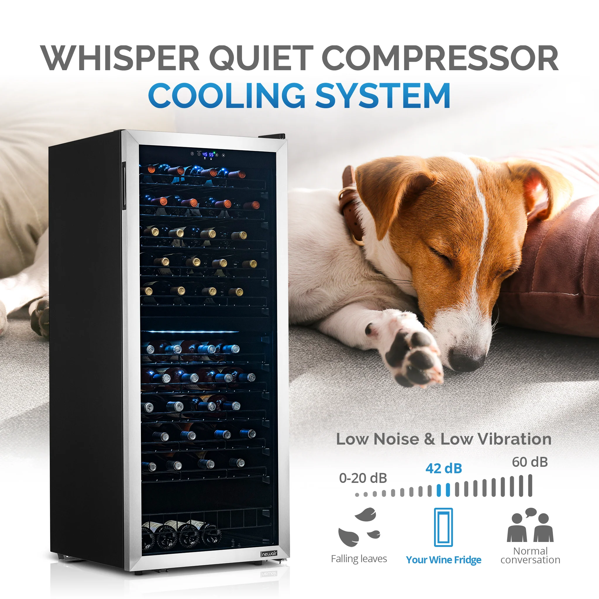2025 Newair® Fritstående vinkøleskab i rustfrit stål – 98 flasker – 23 med dobbelt zone