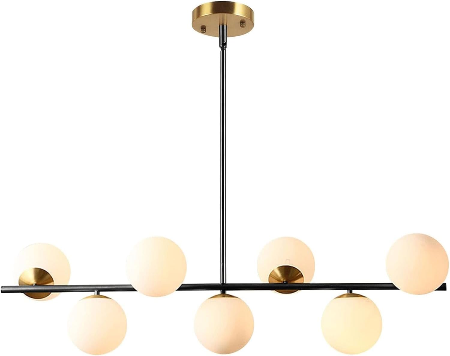 Moderne Esszimmerleuchte von KCO Lighting aus goldfarbenem Metall, Kücheninsel-Pendelleuchte aus weißem Glas, 7-flammig, E27, 80 cm höhenverstellbar