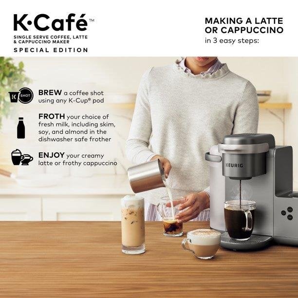Keurig K-Cafe Einzelportions-Kaffeemaschine, Silber/Grau