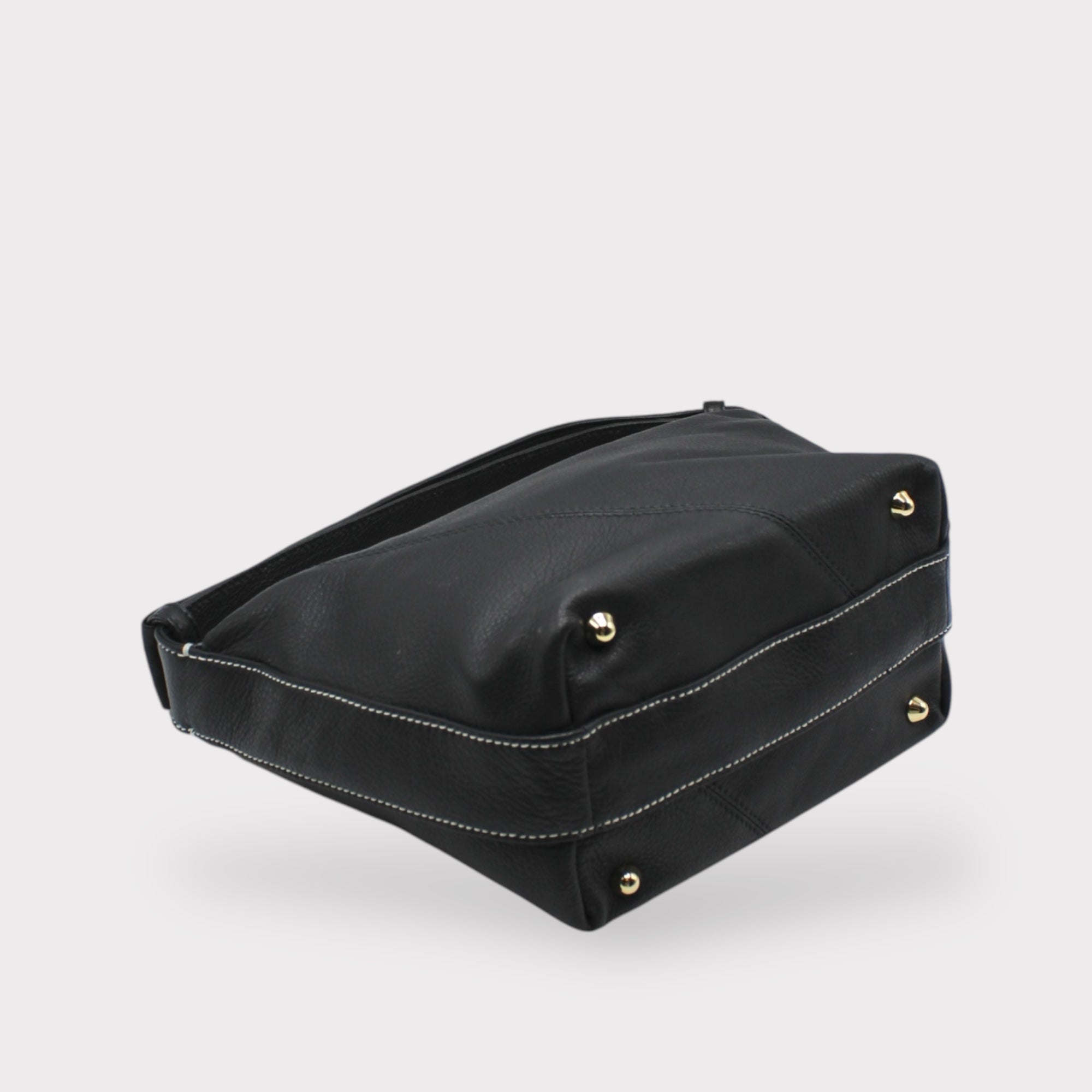 Evy - Genuine Leather Pouch Shoulder Bag - Black