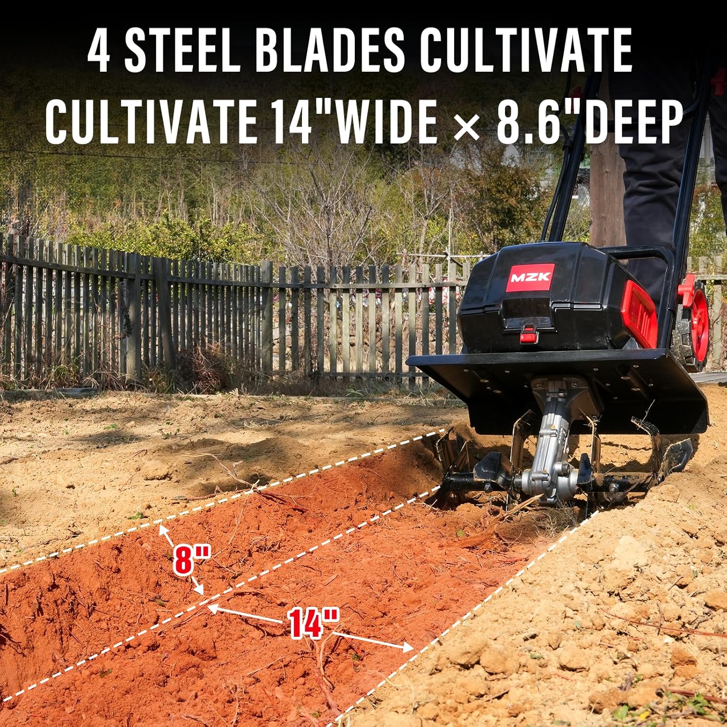 MZK 40V 12-tommer batteridrevet havefræser – med 2 x 4,0 Ah batterier og hurtigoplader