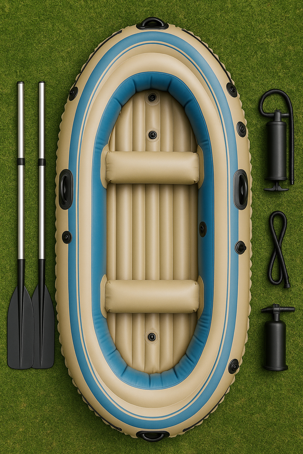 Bateau gonflable en PVC beige et bleu pour lac et piscine, 230 x 120 x 38 cm, avec fonction de montage KcvYHtF510fj