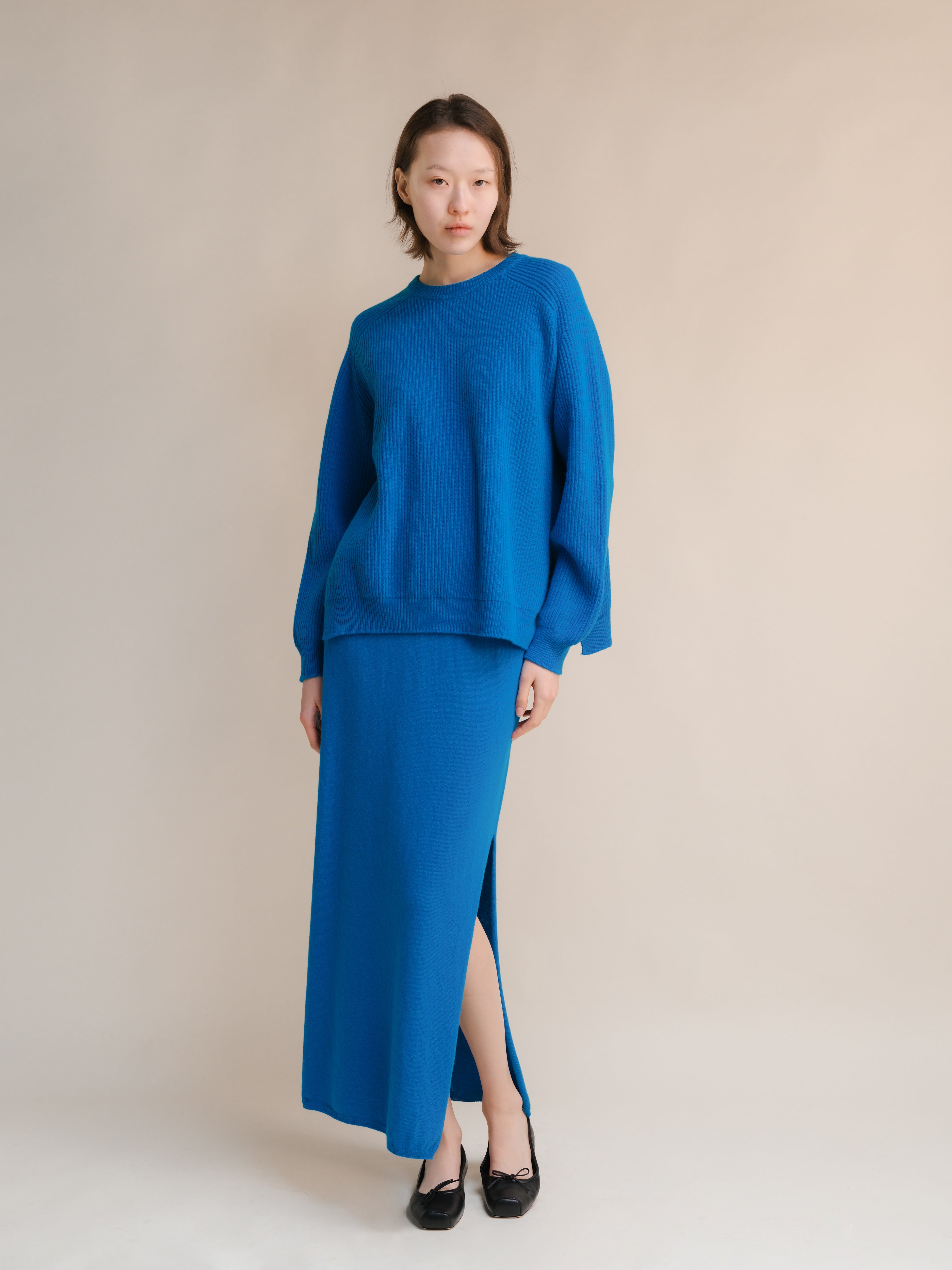 Cashmere Blend High-Waist Long Skirt With Side Slit (3D-Knit)