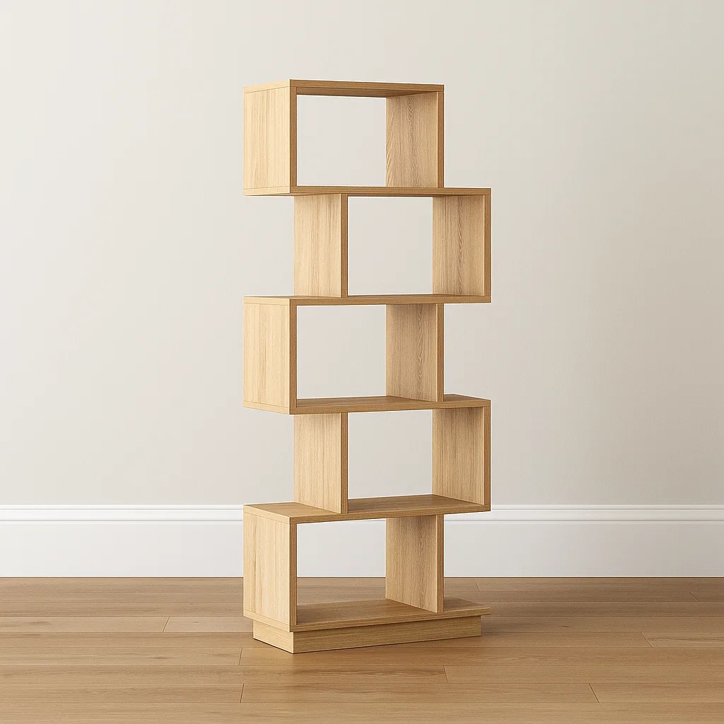 Bibliothèque ouverte à 5 compartiments, panneaux MDF chêne clair, autoportante, pour salon ou bureau, 60 x 24 x 170 cm - hwaV8NeUzsv9