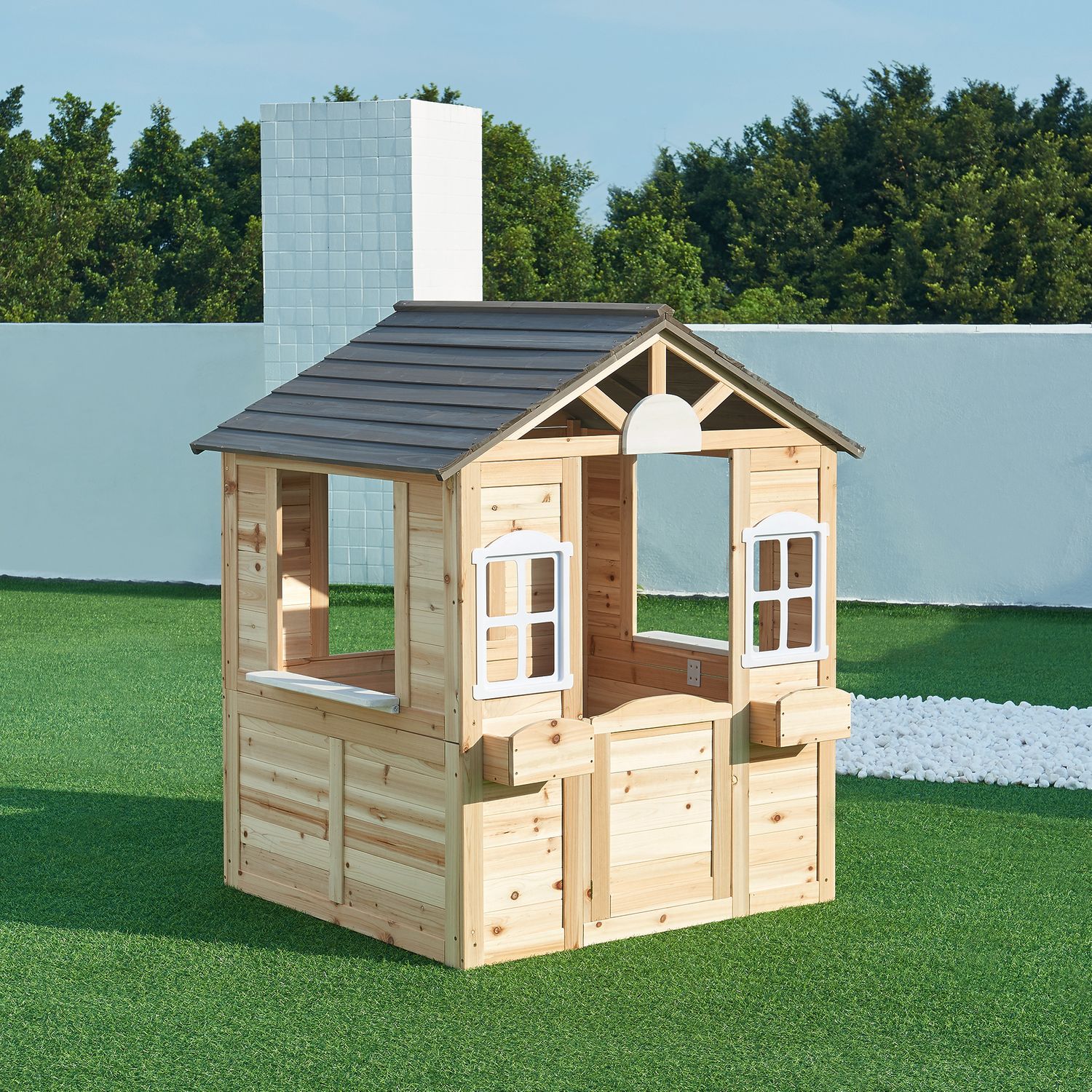 Acciano Kinderspielhaus aus Tannenholz 131x113x97 cm - Natur [casa.pro]