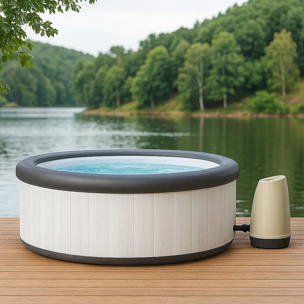 Spa gonflable rond pour 4 personnes, en PVC noir et blanc, facile à monter, diamètre 180 x 70 cm - hDLChOVxBfzo