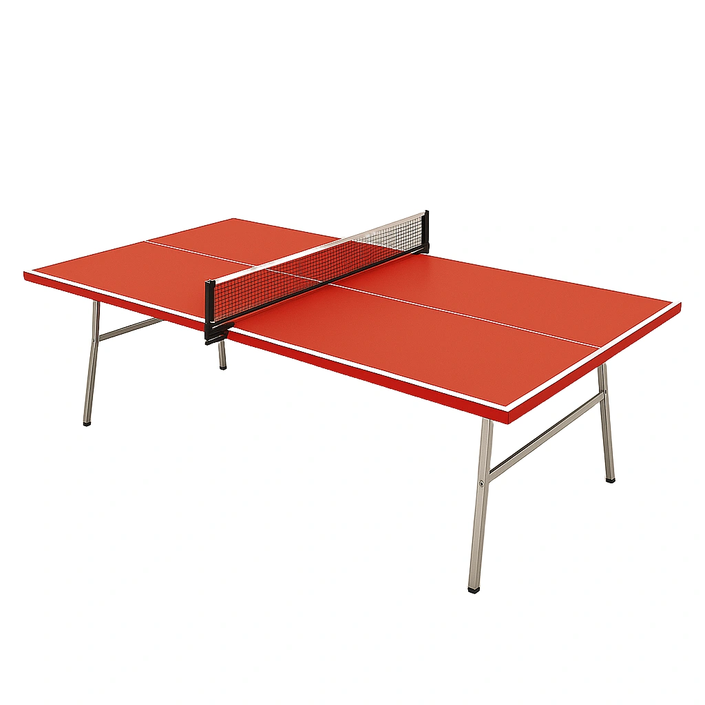 Table de ping-pong, plateau rouge, cadre en métal gris 274 x 152,5 x 76 cm